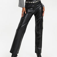 Taniya Faux Leather Cargo Pants Black