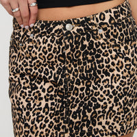 Nickei Denim Mini Skirt Leopard Petite