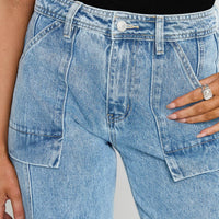Chad Cargo High Rise Wide Leg Jeans Mid Wash