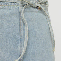 Brandee Tie Front Denim Maxi Skirt Light Wash