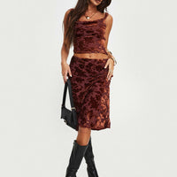 Devore Midi Skirt Burgundy