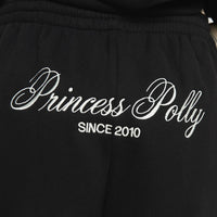 Princess Polly Track Shorts Cursive Text Black Sand