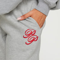 Princess Polly Track Pants Cursive Text Grey Marle/ Red