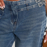 Paltrow Mid Rise Wide Leg Cargo Jeans Mid Blue Wash