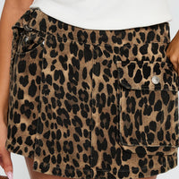 Hardcore Belted Denim Mini Skort Leopard