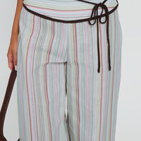 Taylar Thick Waistband Tie Pants Green Stripe