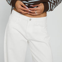 Kaio Mid Rise Barrel Leg Denim Jeans White