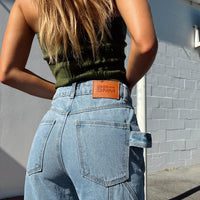 Morala Wide Leg Cargo Jeans Mid Wash Denim