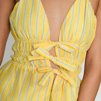 Delicacy Tie Detail Top Yellow Stripe