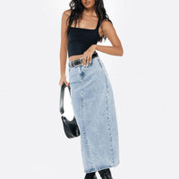 Whessler Split Back Denim Midi Skirt Angel Blue