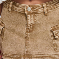 Velveta Low Rise Denim Skirt Camel