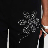 Quotation Diamante Flare Pants Black