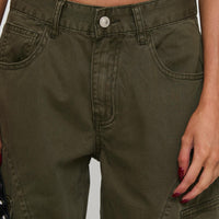 Ahstin Mid Rise Straight Leg Cargo Jeans Green Petite