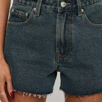 Get It Right Mid Rise Denim Shorts Dark Denim Wash