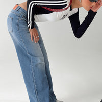 Azula Mid Rise Wide Leg Denim Jean Mid Blue