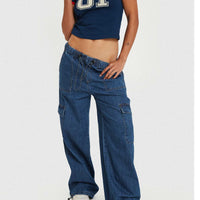 Stop & Stare Cargo Jeans Mid Wash