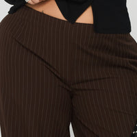 Khane Low Rise Wide Leg Pant Brown Pinstripe Curve