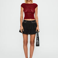 Fire Sign Studded Tiered Mini Skirt Black