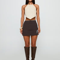 Lonely Hearts Mini Skirt Brown