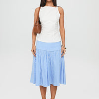 Raelan Tiered Midi Skirt Blue Stripe