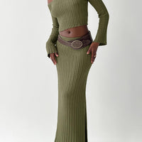 Santorini Knit Maxi Skirt Green