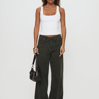 Bruiser Tie Waist Mid Rise Wide Leg Jeans Green Petite