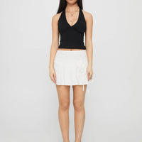 Drisana Tie Detail Embroidered Mini Skirt White