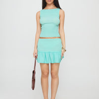 Rosamarie Shirred Mini Skirt Aqua