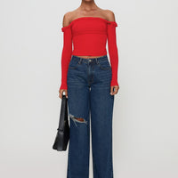 Naylor Rip Mid Rise Wide Leg Jeans Dark Blue Wash