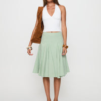 Evangaleine Pleat Midi Skirt Green / White
