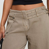 Paltrow Mid Rise Wide Leg Cargo Jeans Washed Brown Petite