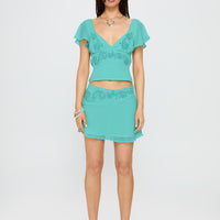 Pappilion Asymmetrical Mini Skirt Aqua