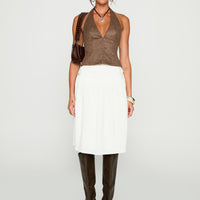 Snowflakes Tie Side Midi Skirt White