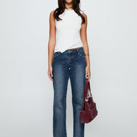 So Dazzling Studded Low Rise Straight Leg Jeans Dark Wash