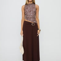 Nola Hardware Slit Maxi Skirt Brown