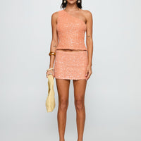 Zaraya Sequin One Shoulder Top Orange