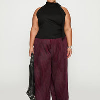 Lorenne Mid Rise Pant Burgundy Pinstripe Curve