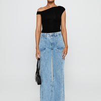 Chad Cargo High Rise Wide Leg Jeans Mid Wash