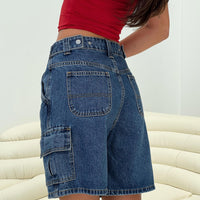 Mika Carpenter Denim Shorts Mid Wash Petite