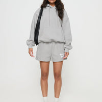 Princess Polly Track Shorts Puff Text Grey