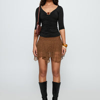 Lifas Lace Mini Skirt Brown
