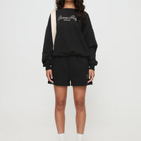 Princess Polly Track Shorts Cursive Text Black Sand