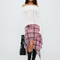 Anali Asymmetrical Midi Skirt Pink / Multi Check