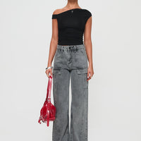 Chad High Rise Flared Cargo Jeans Washed Grey