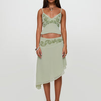 Pappilion Asymmetrical Midi Skirt Sage Petite