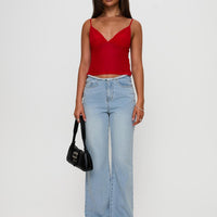 Hawke Frayed Mid Rise Straight Leg Jeans Mid Blue