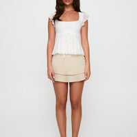 Last Night Ruffle Mini Skirt Beige