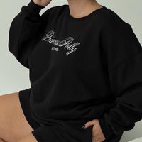 Princess Polly Track Shorts Cursive Text Black Sand Curve