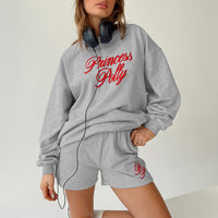 Princess Polly Track Shorts Cursive Text Grey Marle / Red