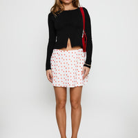 Dapple Bias Mini Skirt White / Red Polka